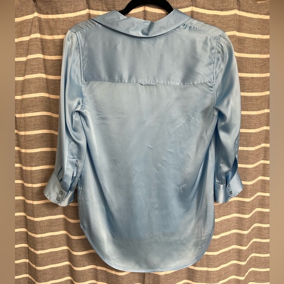 L'Agence Dani Silk Satin 3/4-Sleeve Button-Down Blouse Light Aqua XSmall - Picture 14 of 14